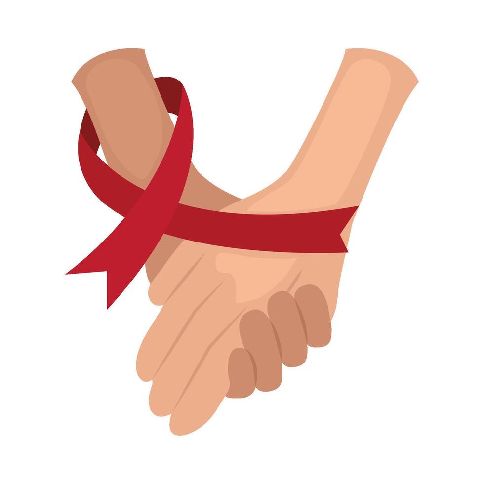 Two hands holding a red ribbon vector