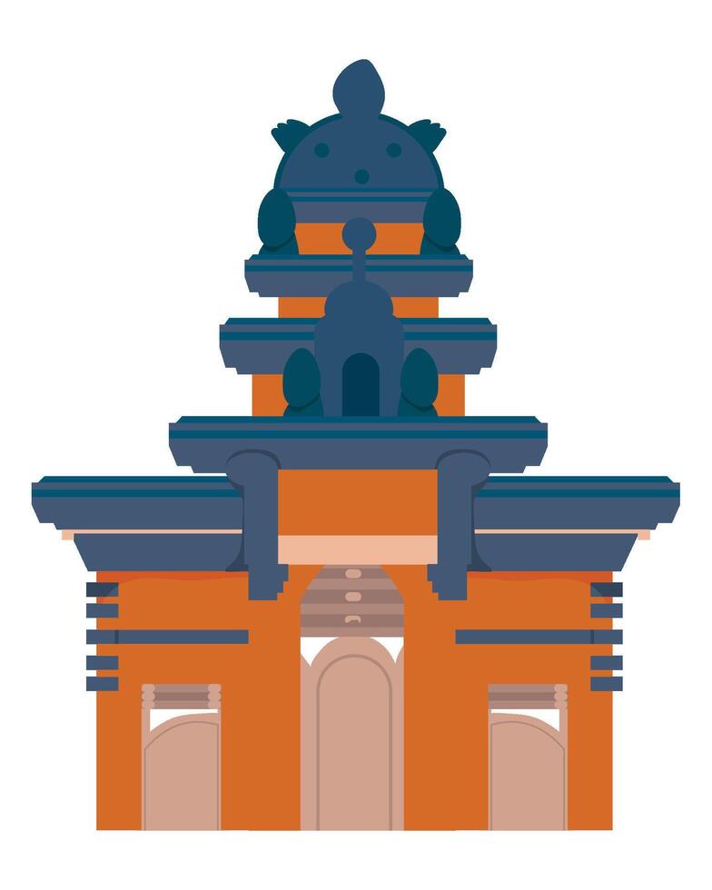 An orange building with a blue roof and a blue door vector