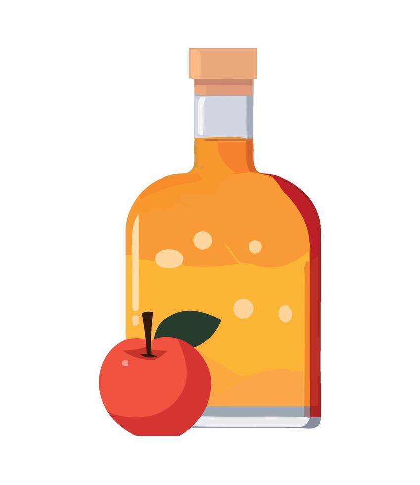 Apple cider bottle and apple illustration vector