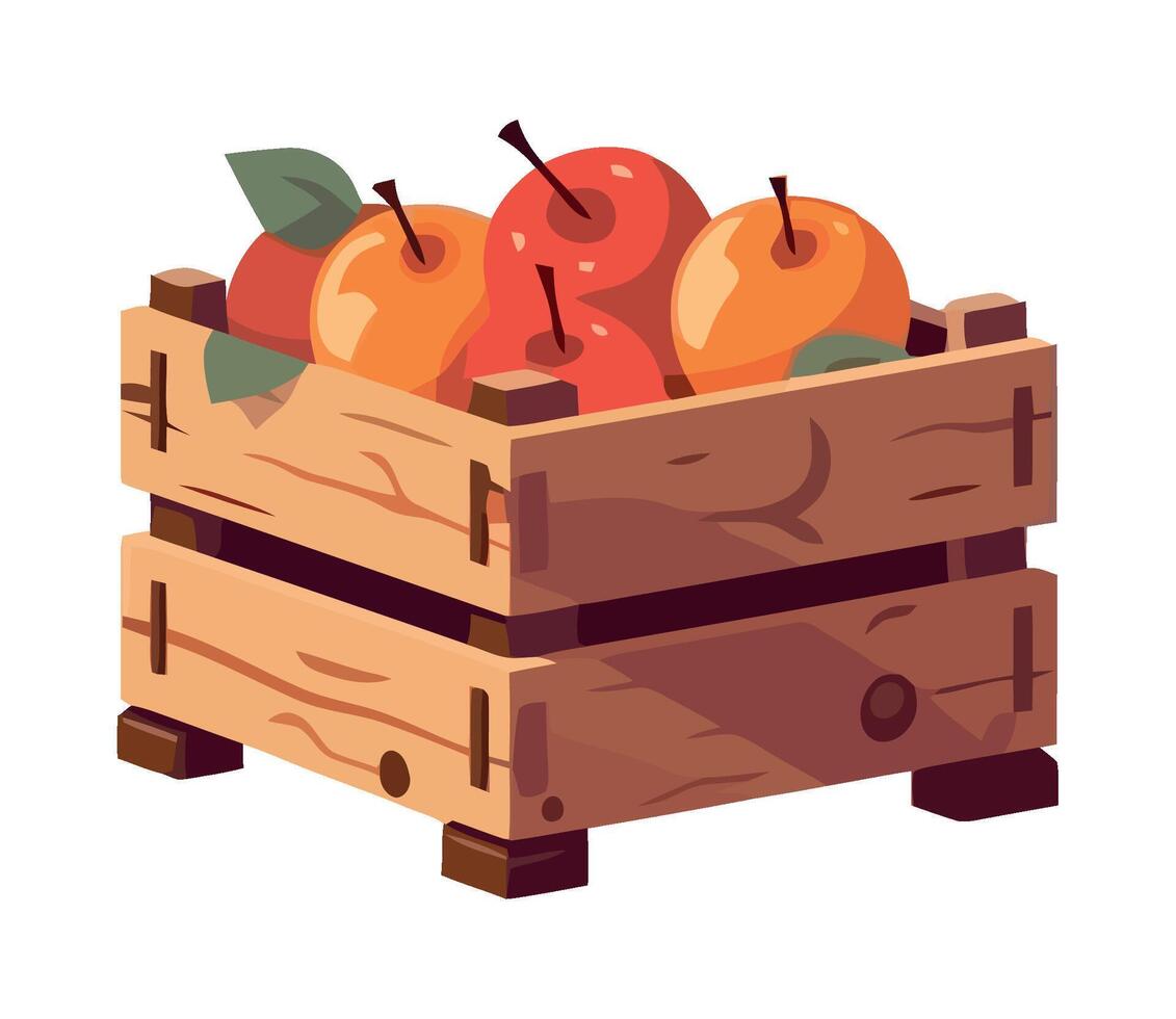 Wooden box with apples illustration vector