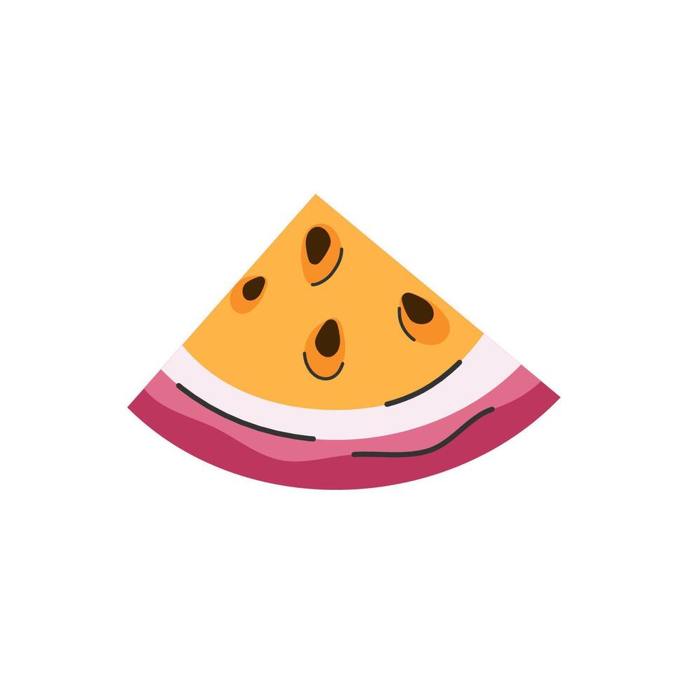 Piece of passion fruit. Hand drawn tropic fruit slice in doodle style vector