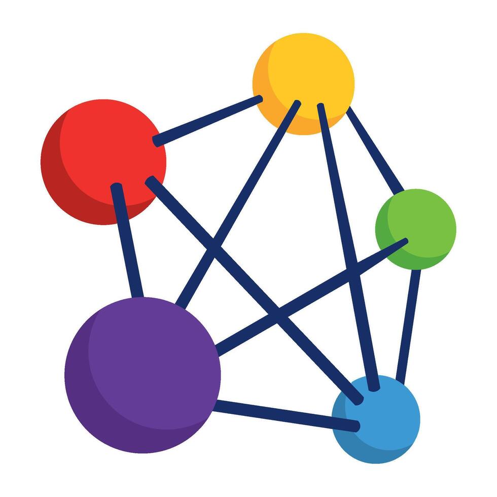 A colorful network of spheres with a circle in the middle vector