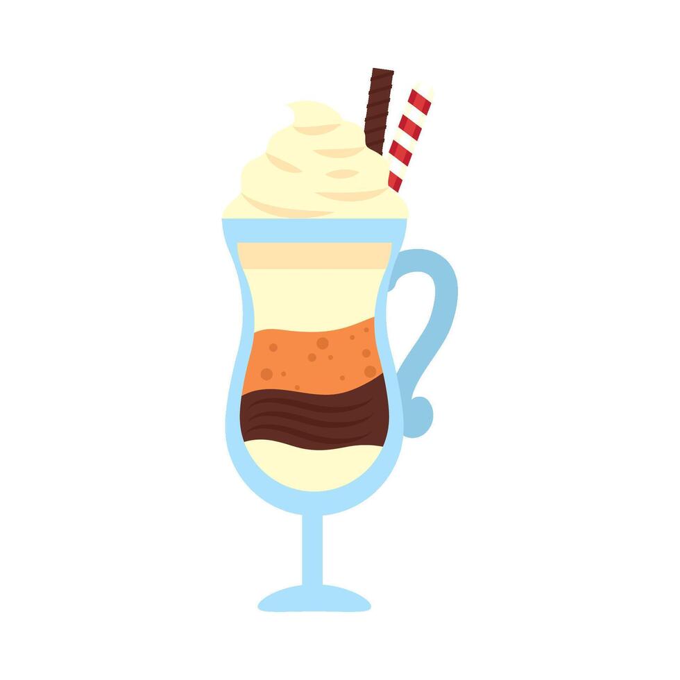 Ice cream sundae with whipped cream and chocolate syrup illustration on white background vector