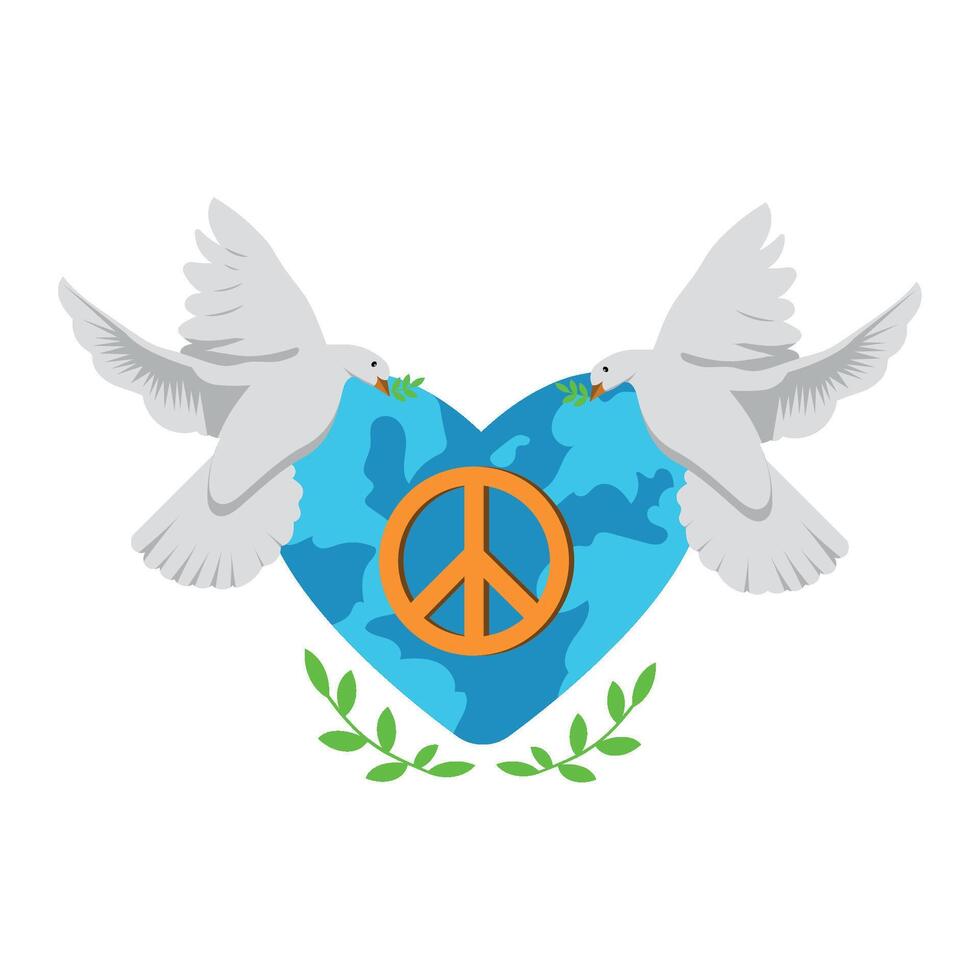 Peace symbol with dove and globe illustration vector