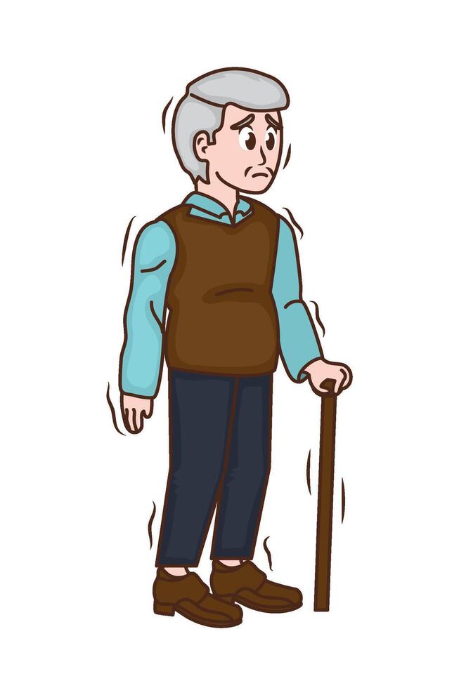 An old man with a cane standing in front of a white background vector