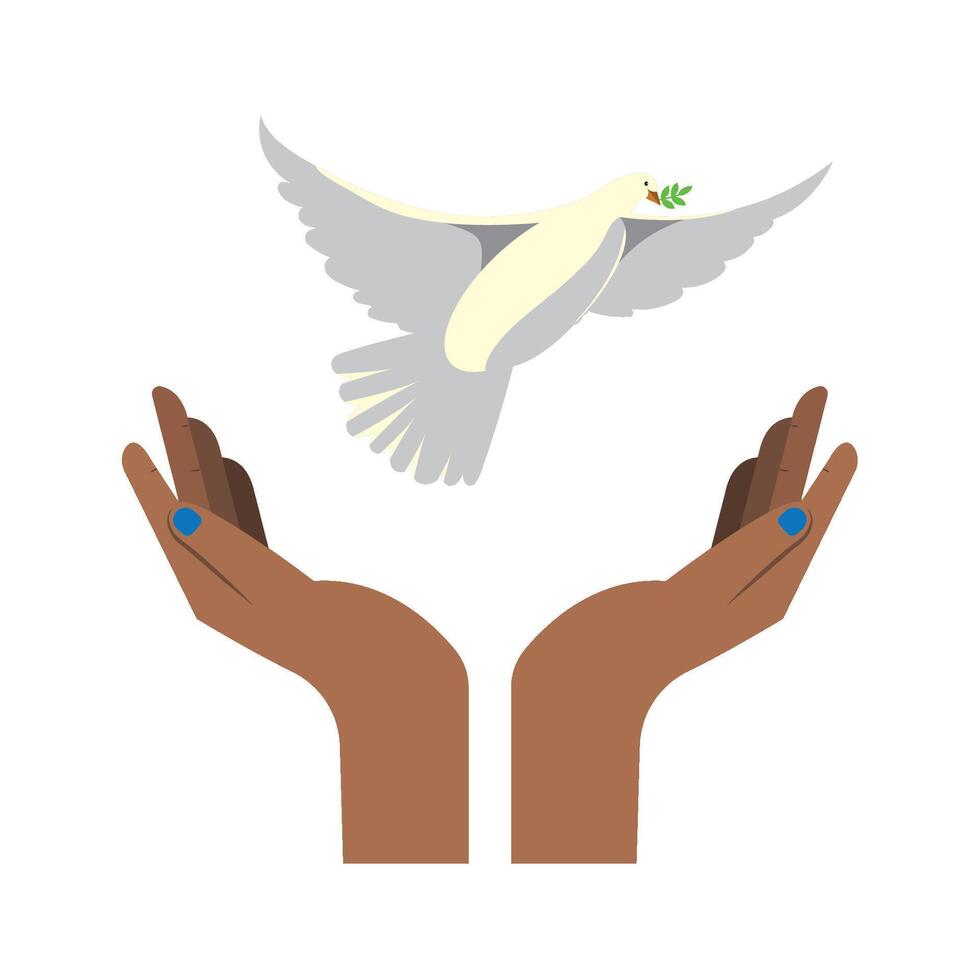 Two hands holding a white dove, symbolizing peace vector