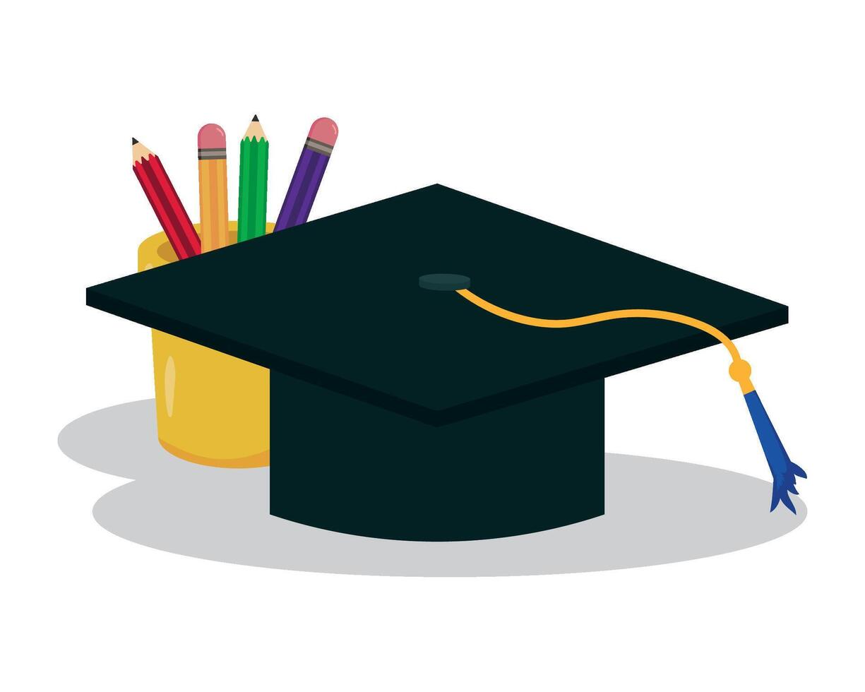 Graduation cap and pencils on a white background vector