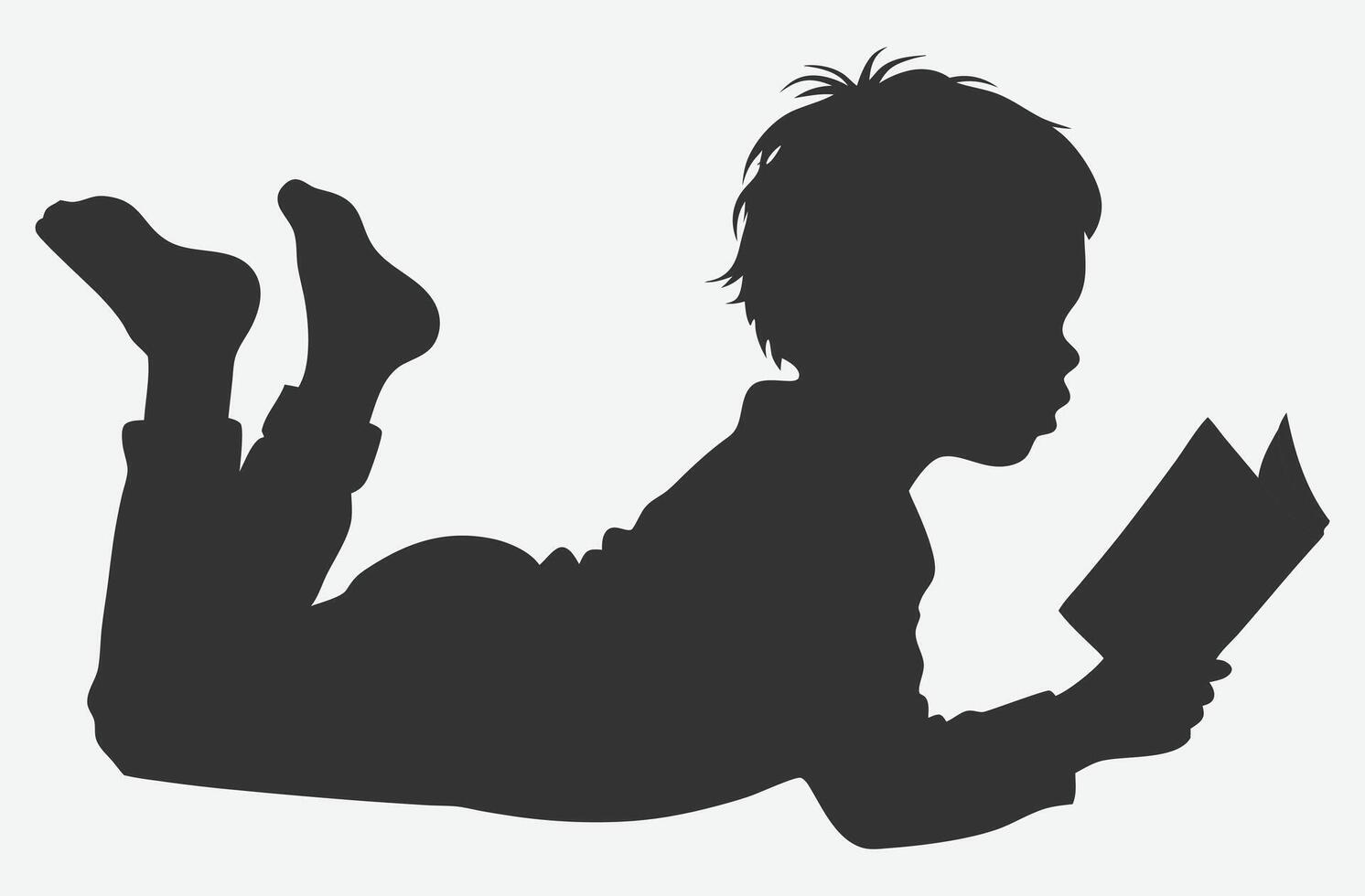 Engaging Silhouette of a Child Lying Down and Reading - Perfect for Educational and Creative Projects vector