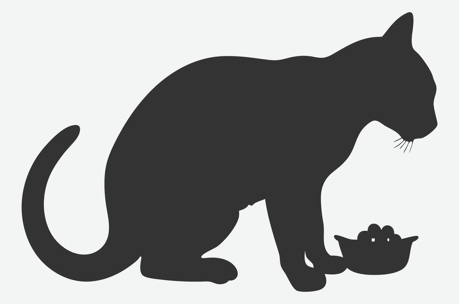 Cat Eating Silhouette , Elegant Feline Dining Pose vector