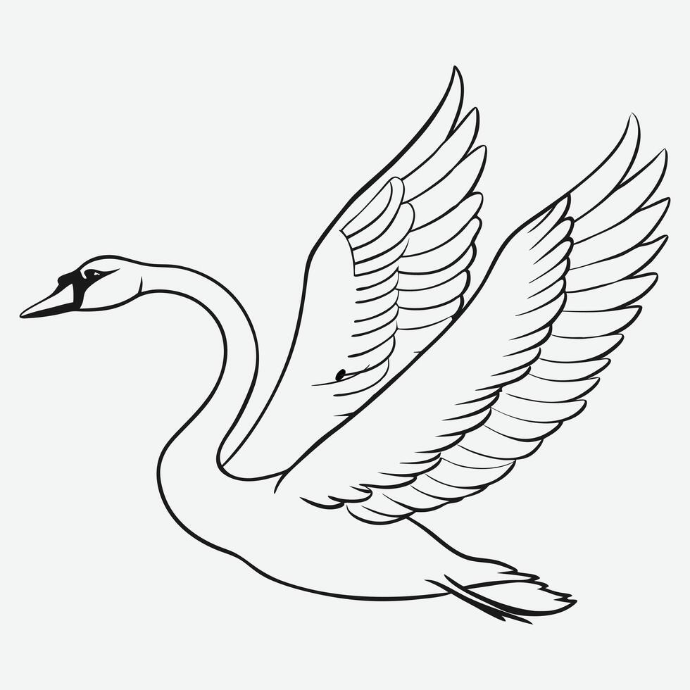 Graceful Black Swan Bird in Flight Elegant Line Art Illustration vector