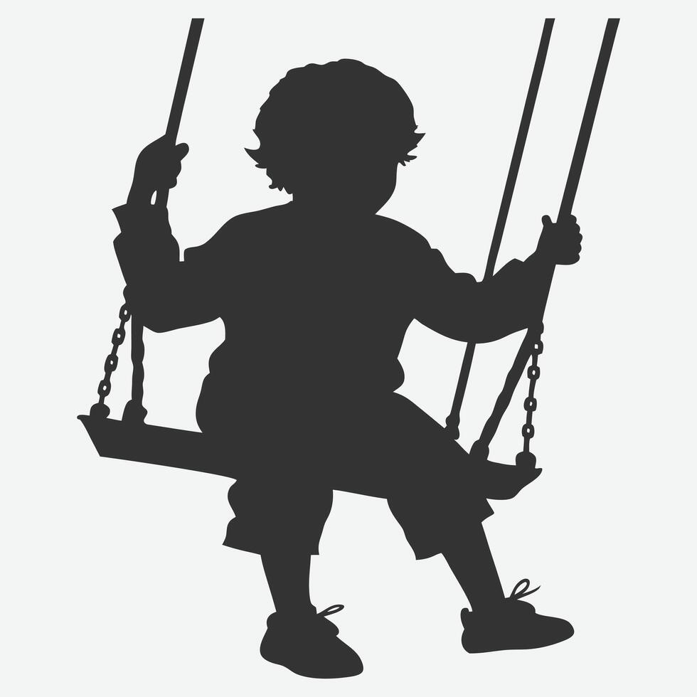 Joyful Child Swinging Silhouette ,Capturing Playful Moments in Perfect Design vector