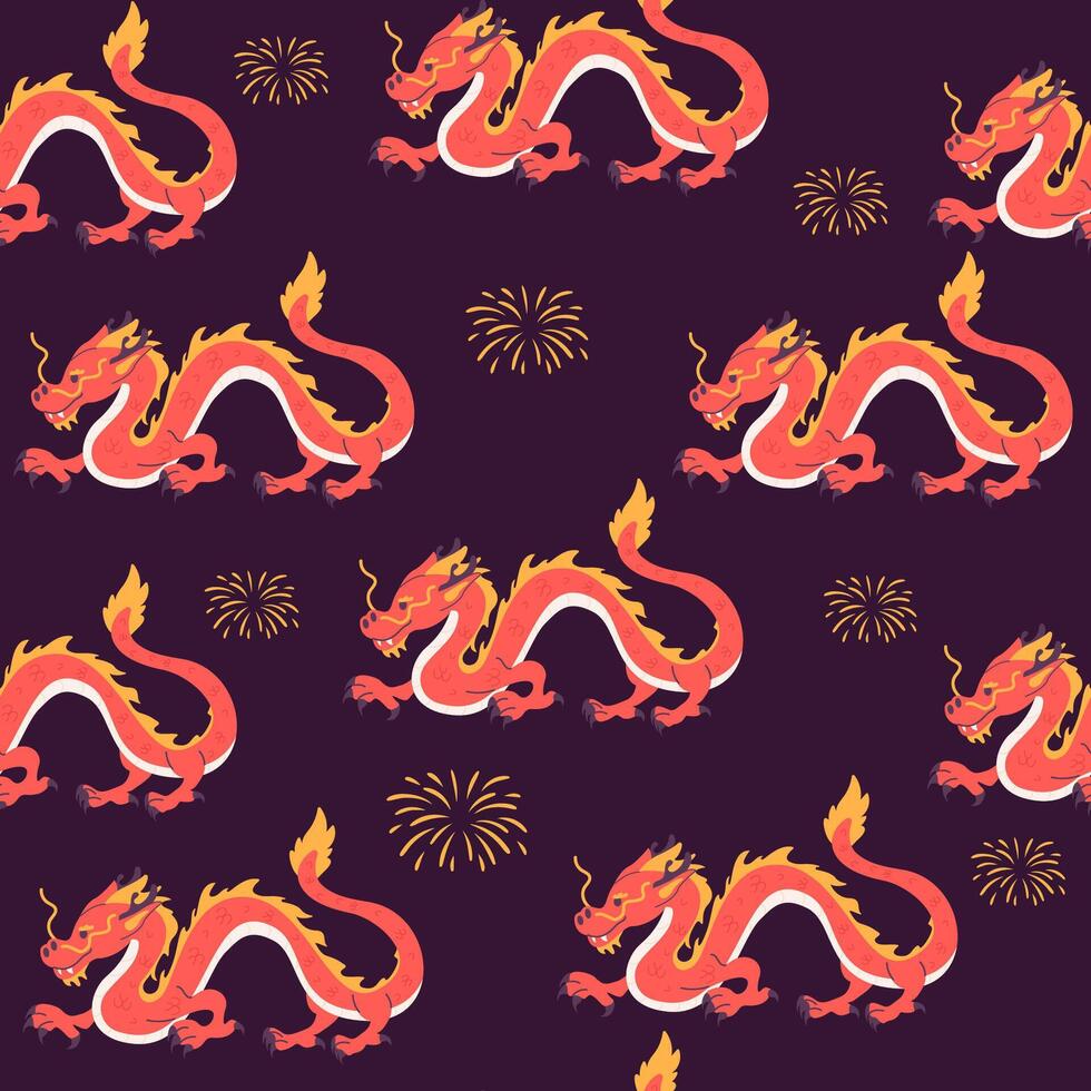 Seamless pattern Chinese new year with dragons flat style vector