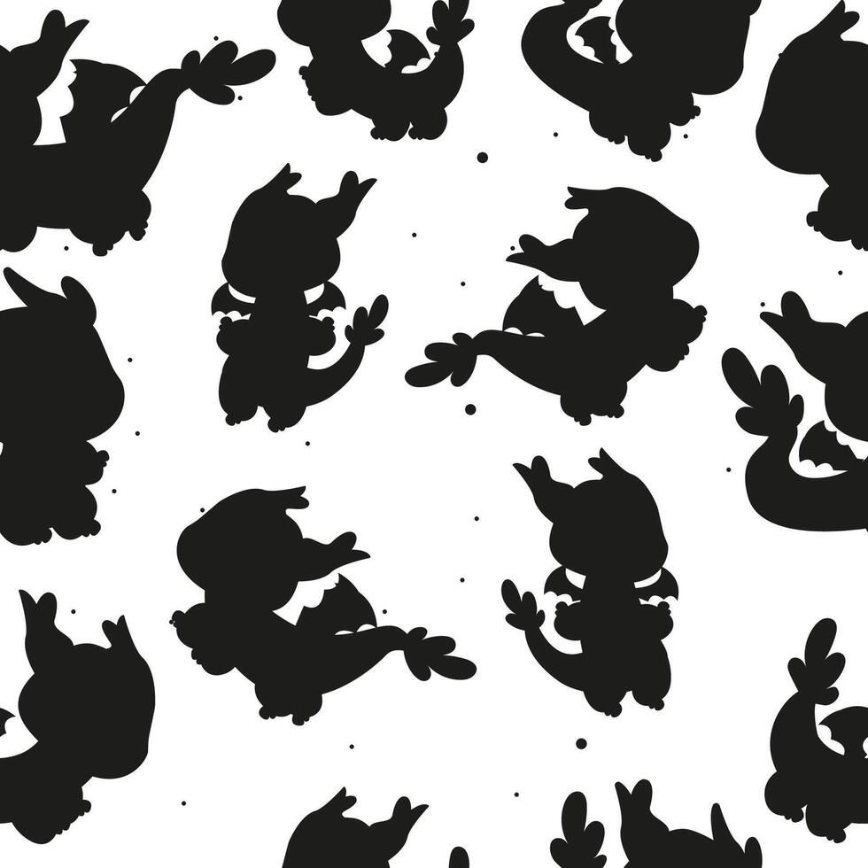 Seamless silhouette pattern cartoon character dragon vector