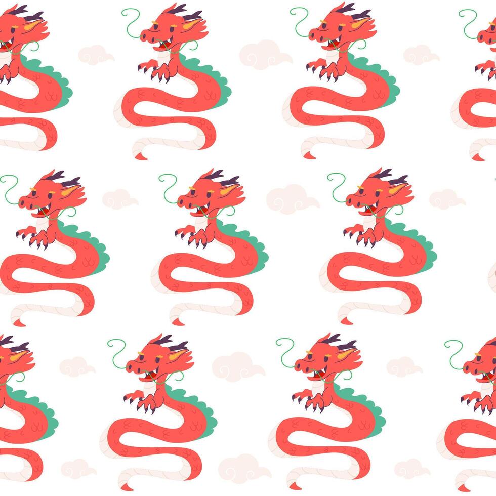 Chinese new year seamless pattern with cartoon dragon flat style vector