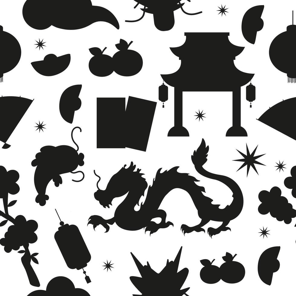 Seamless silhouette pattern Chinese new year festival elements vector