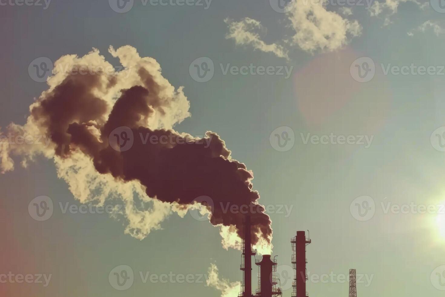 Factory fumes dangerous carbon emissions pollution environmental risk eco activism global warming co2 dark smog air contamination energy sector steam smoke industrial climate change photo