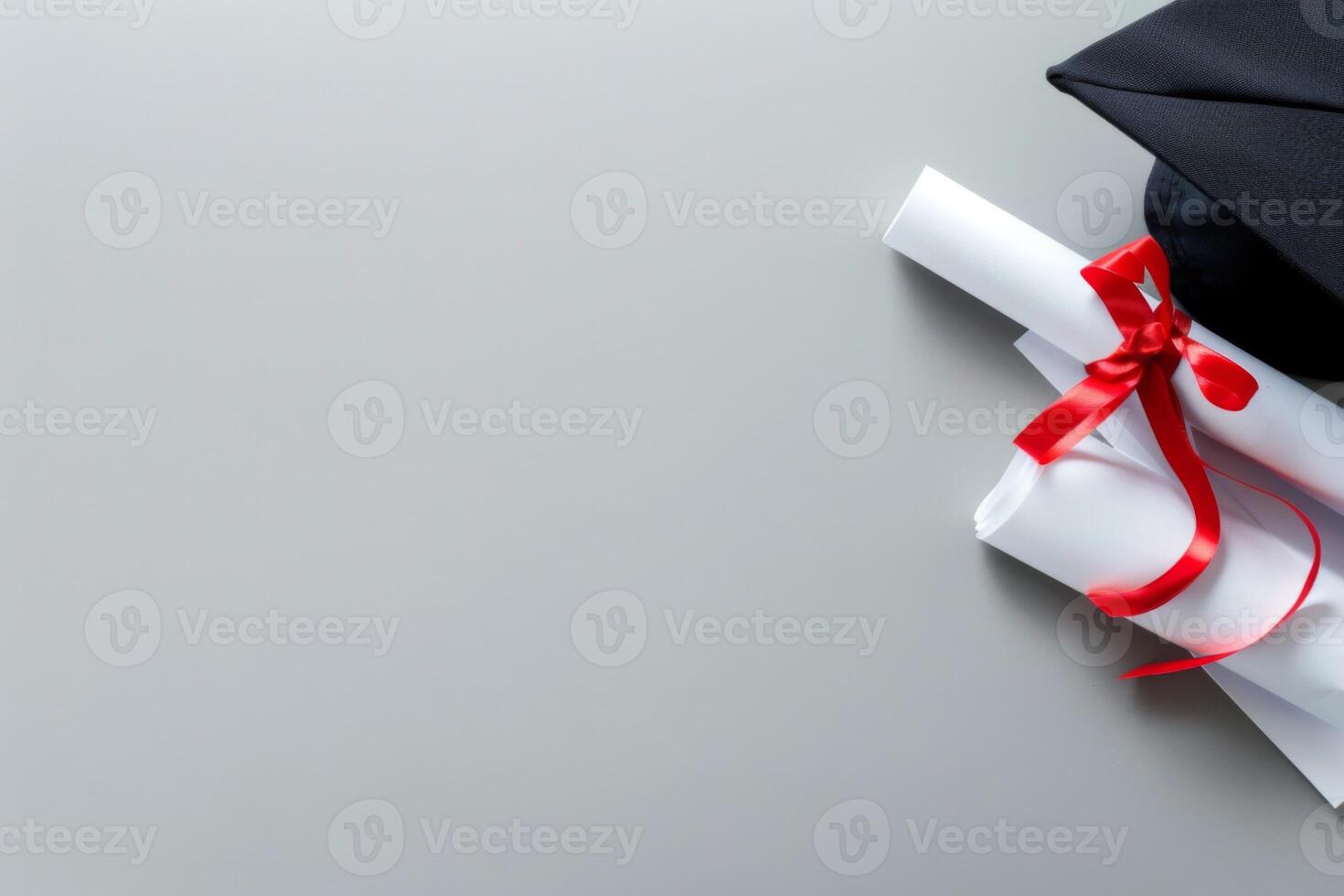 University graduation hat diploma on simple background study year academic success student achievement celebration college cap academy bachelor master degree phd award study studying photo