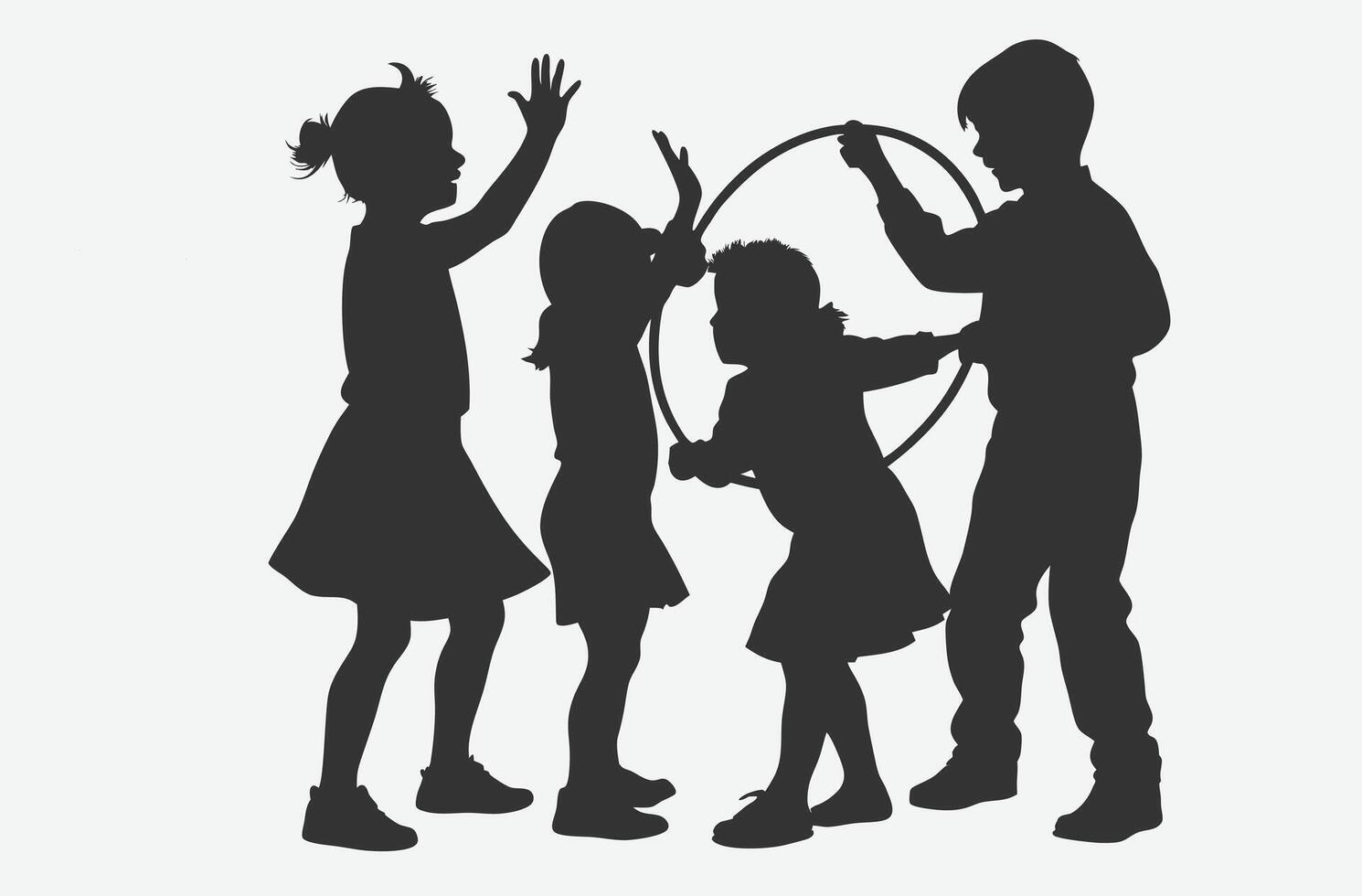 Kids Playing with Hula Hoops in Silhouette Illustration vector