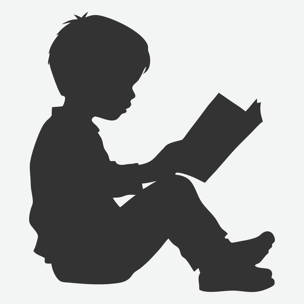 Enchanting Child Reading Silhouette , Capturing the Magic of Imagination in Shadows vector