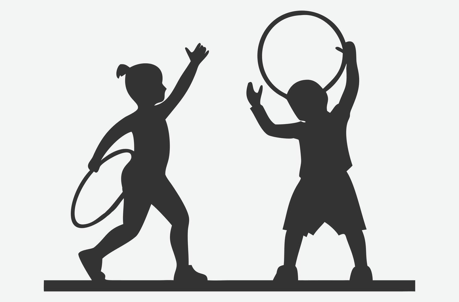 Joyful Kids Playing with Hula Hoops in Silhouette Dynamic Illustration vector