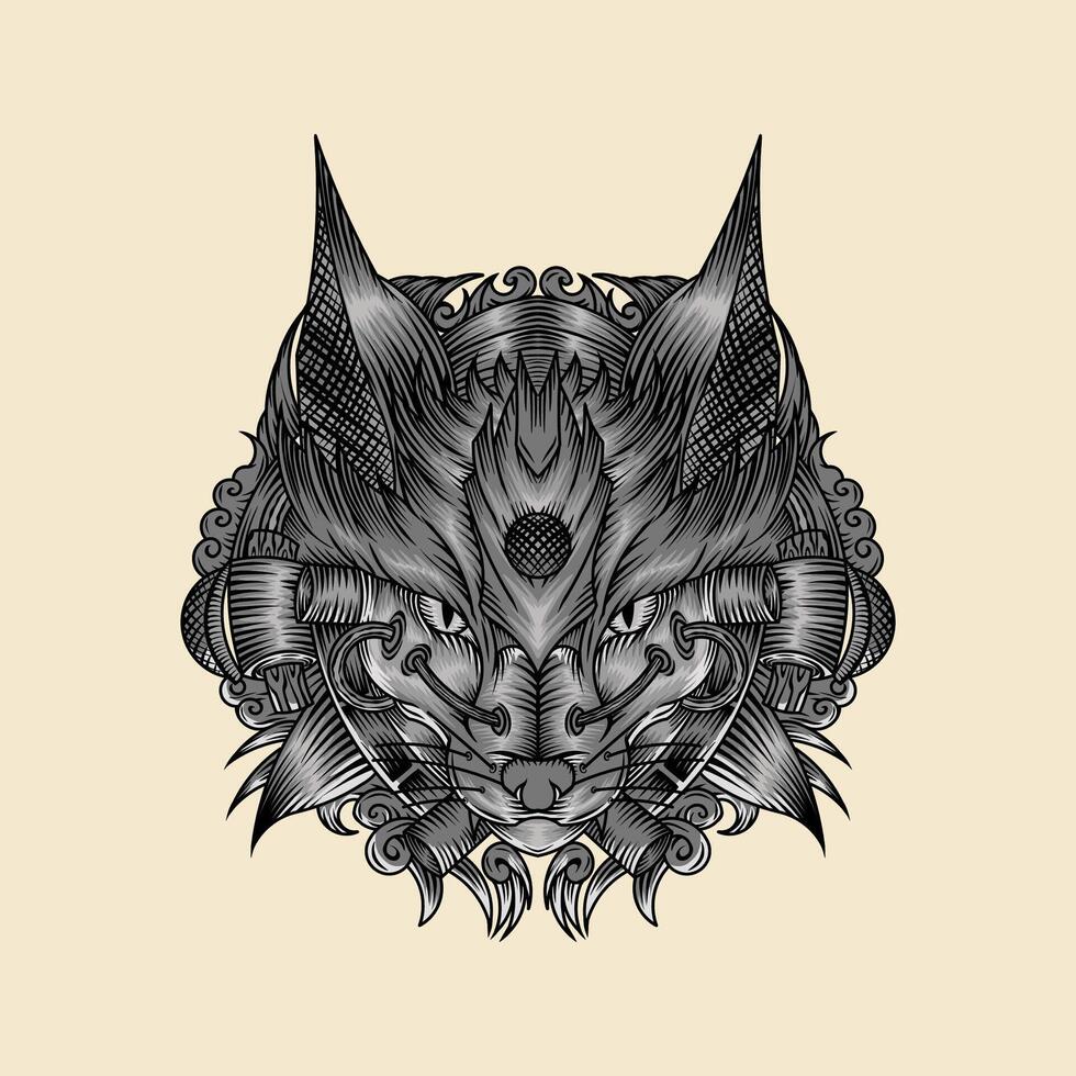 Cyborg cat head illustration artwork for shirt design vector