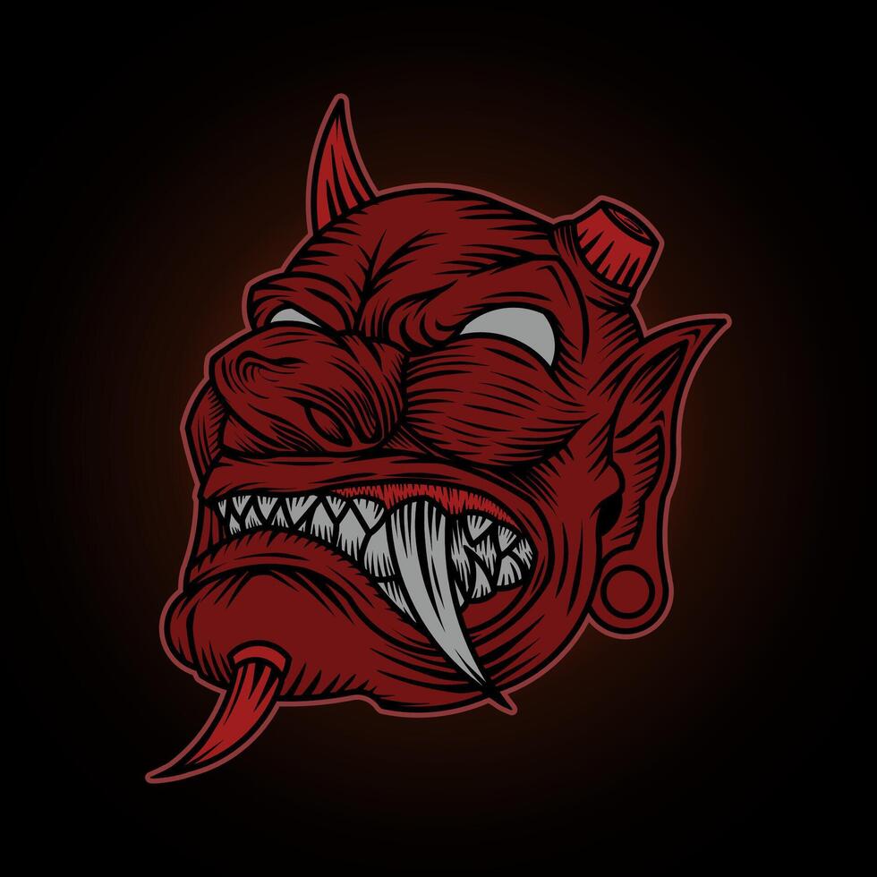Devil demon horned oni mask head japanese vector