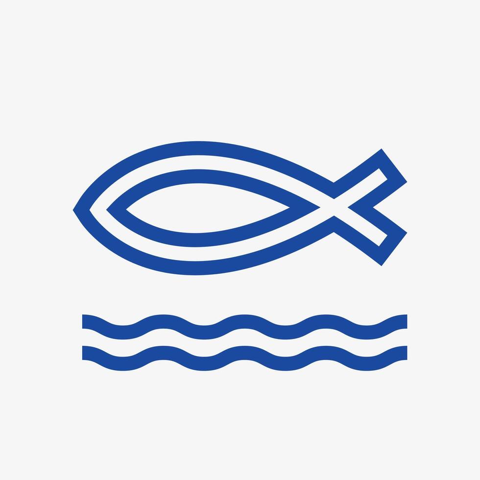 Jesus fish with waves outline Logo. Holy emblem minimalism style. Tattoo icon, bible theme vector