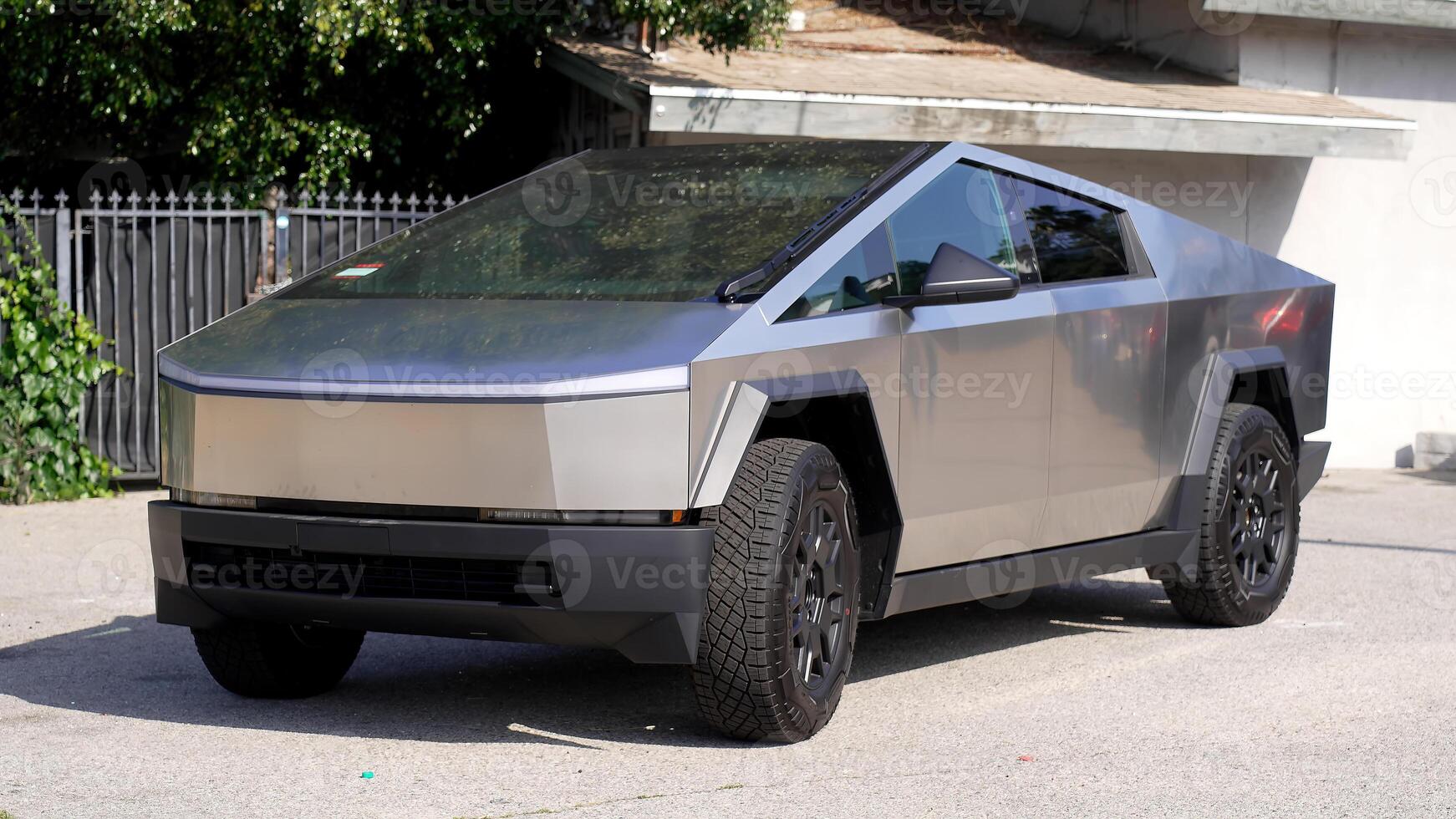 Modern electric car, Tesla Cybertruck outdoors. The concept of modern automotive technologies. photo