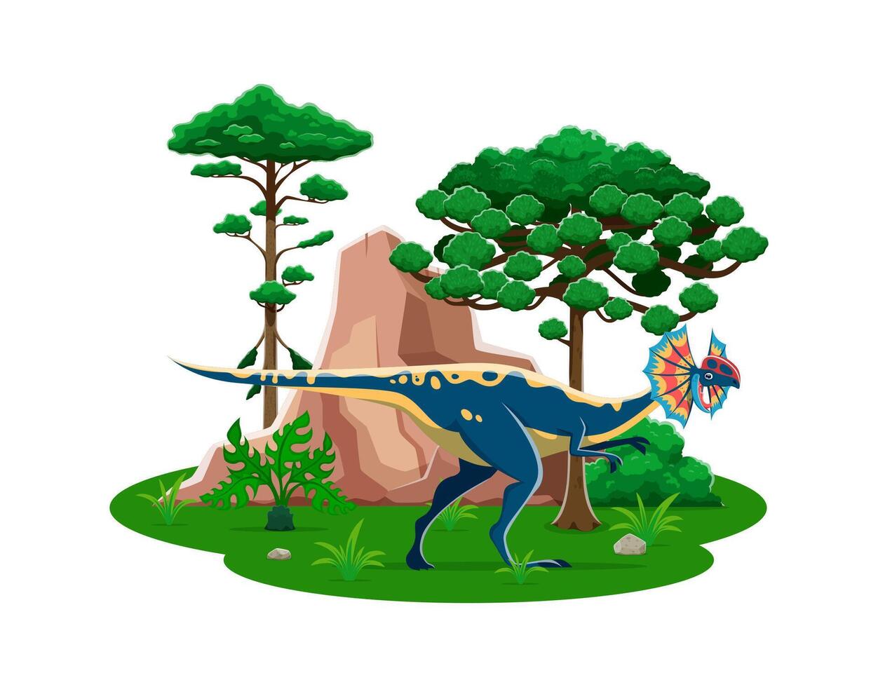 Dilophosaurus cartoon prehistoric dino character vector