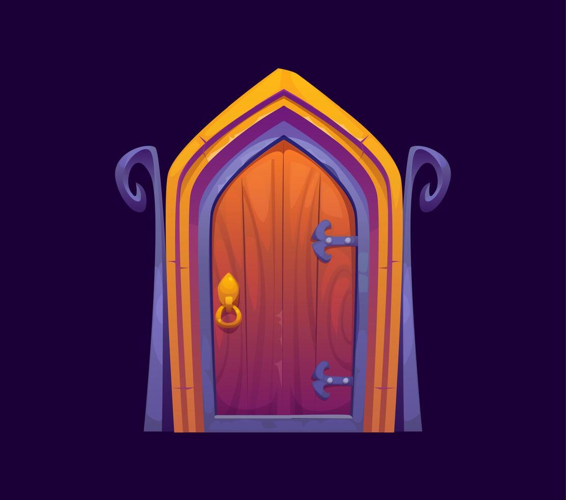 Fantasy magic portal door with metalwork hinges vector