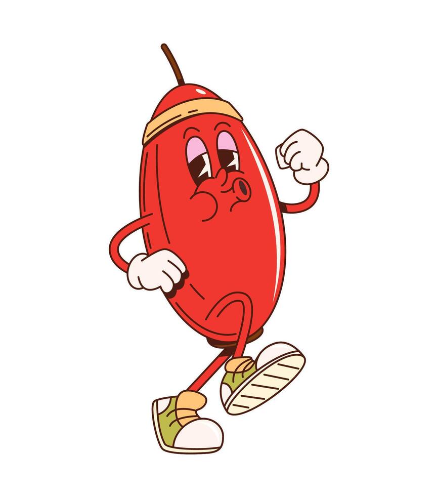 Retro groovy barberry berry character jogging vector