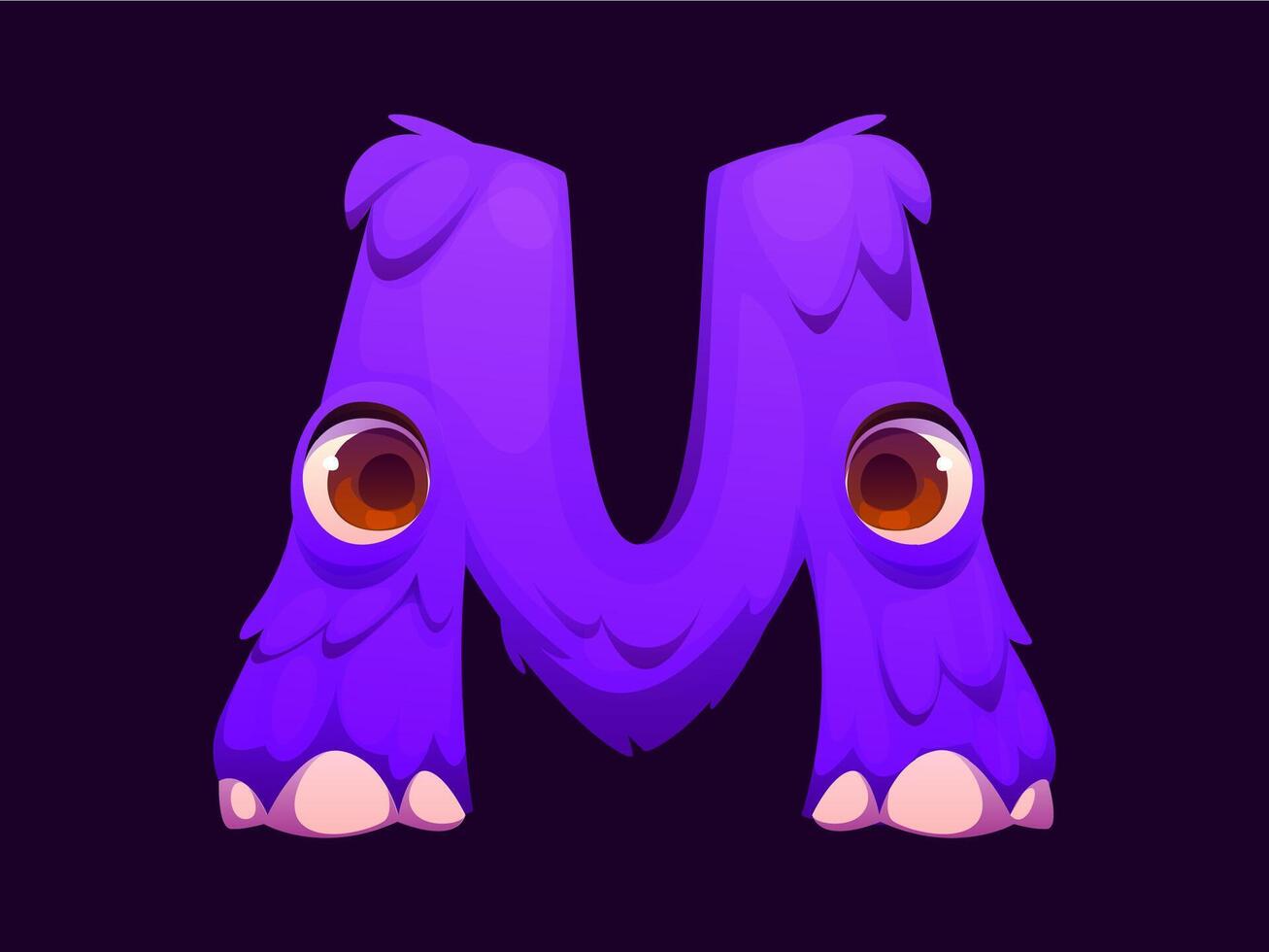 Letter M Halloween font, cute furry purple monster vector