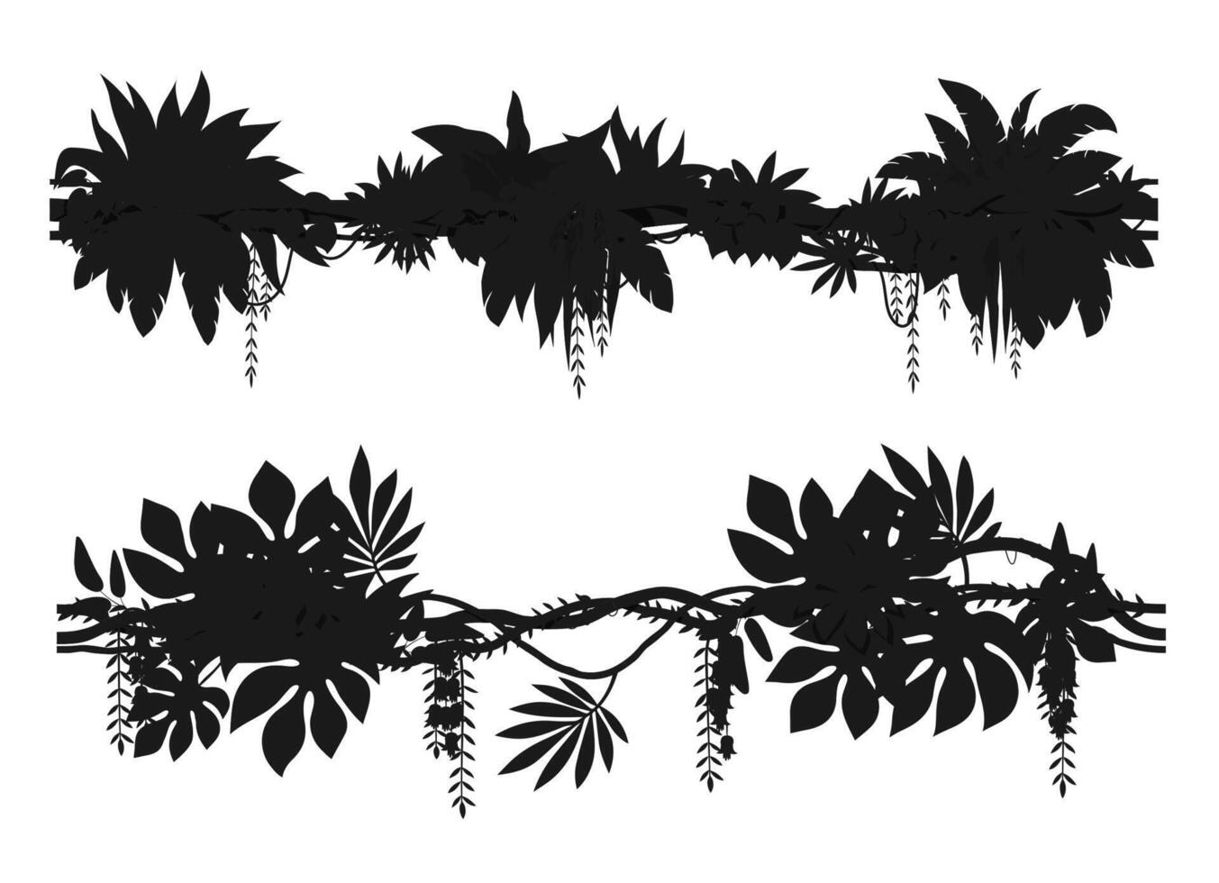 Tropical jungle forest liana branch silhouettes vector