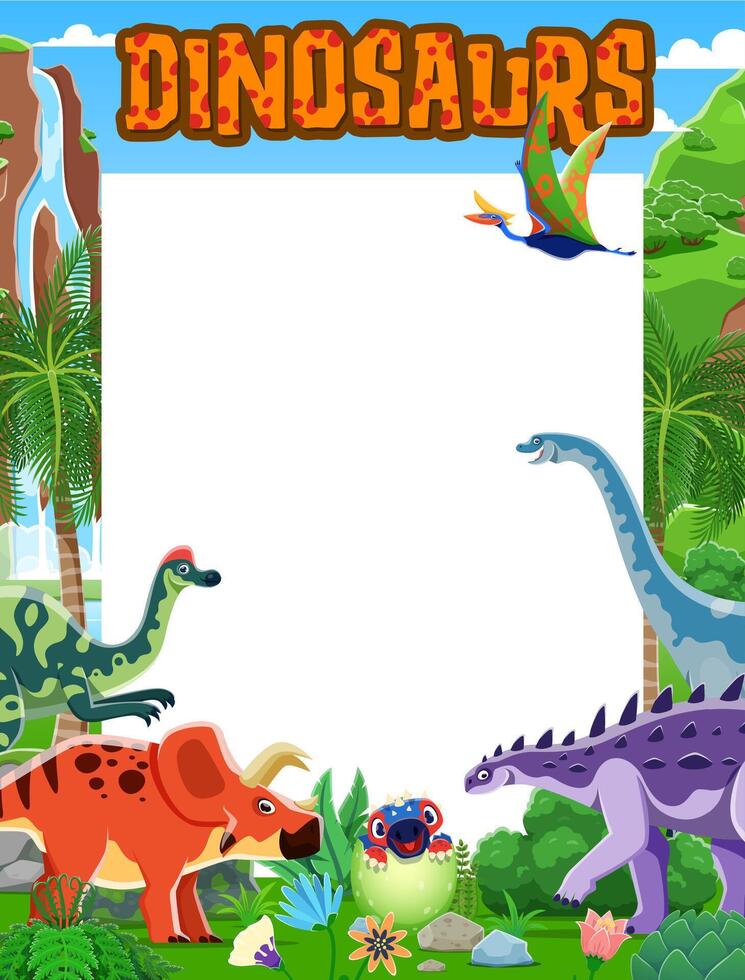 Note pad worksheet with prehistoric dinosaurs vector