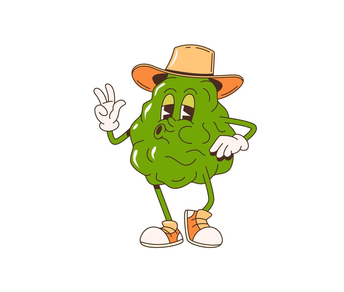 Retro cartoon groovy bergamot fruit character vector