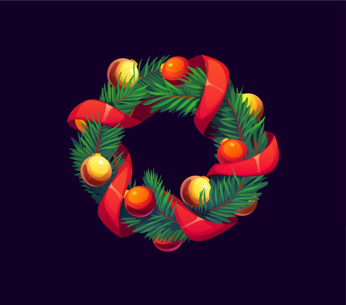 Cartoon Christmas holiday wreath with pine branch vector