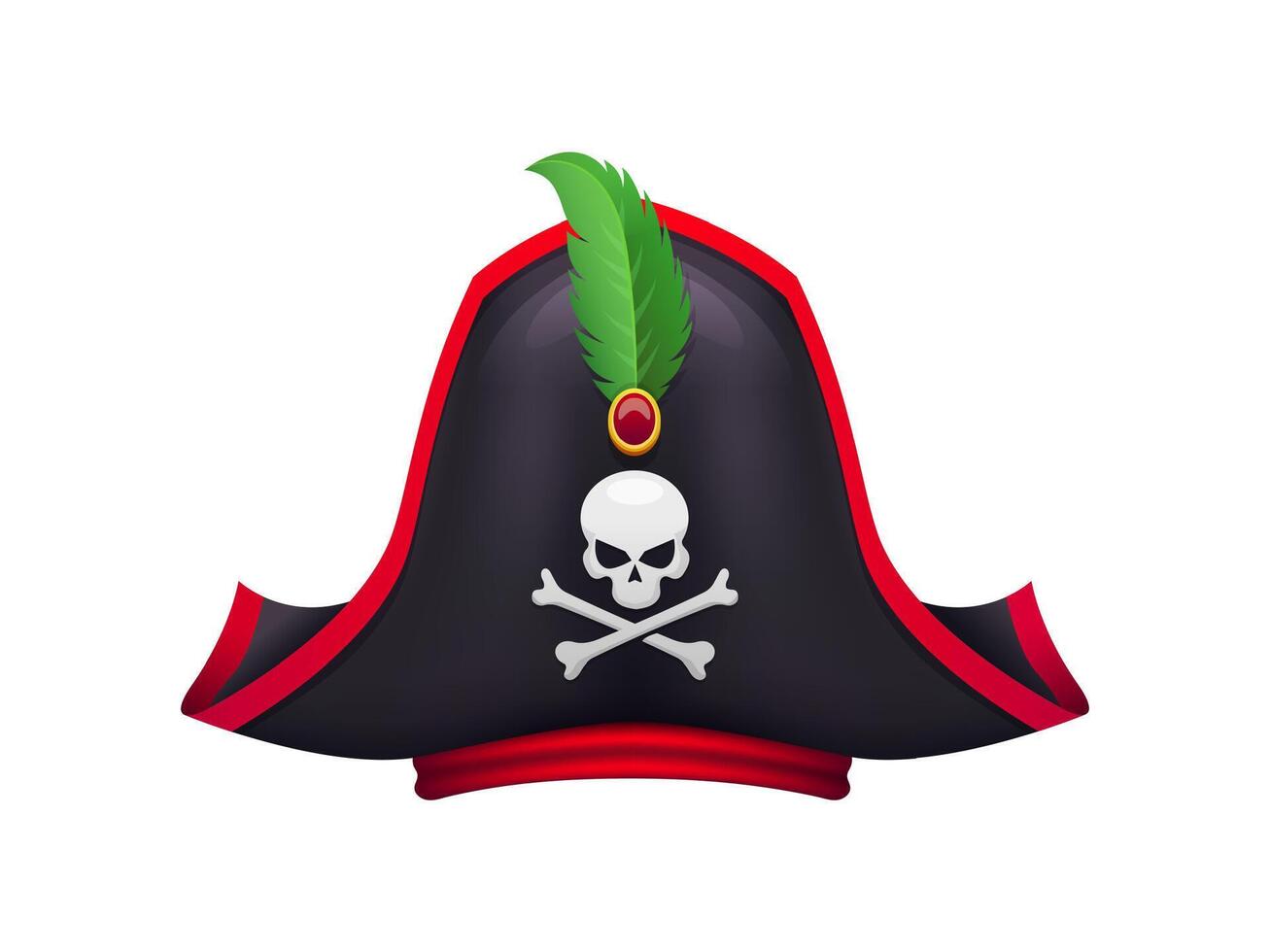 Cartoon pirate hat, corsair captain tricorn cap vector