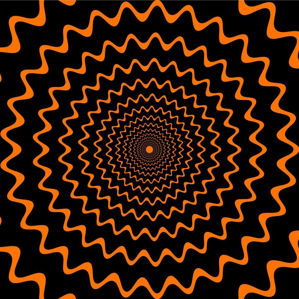 Psychedelic pattern with black orange wavy lines vector