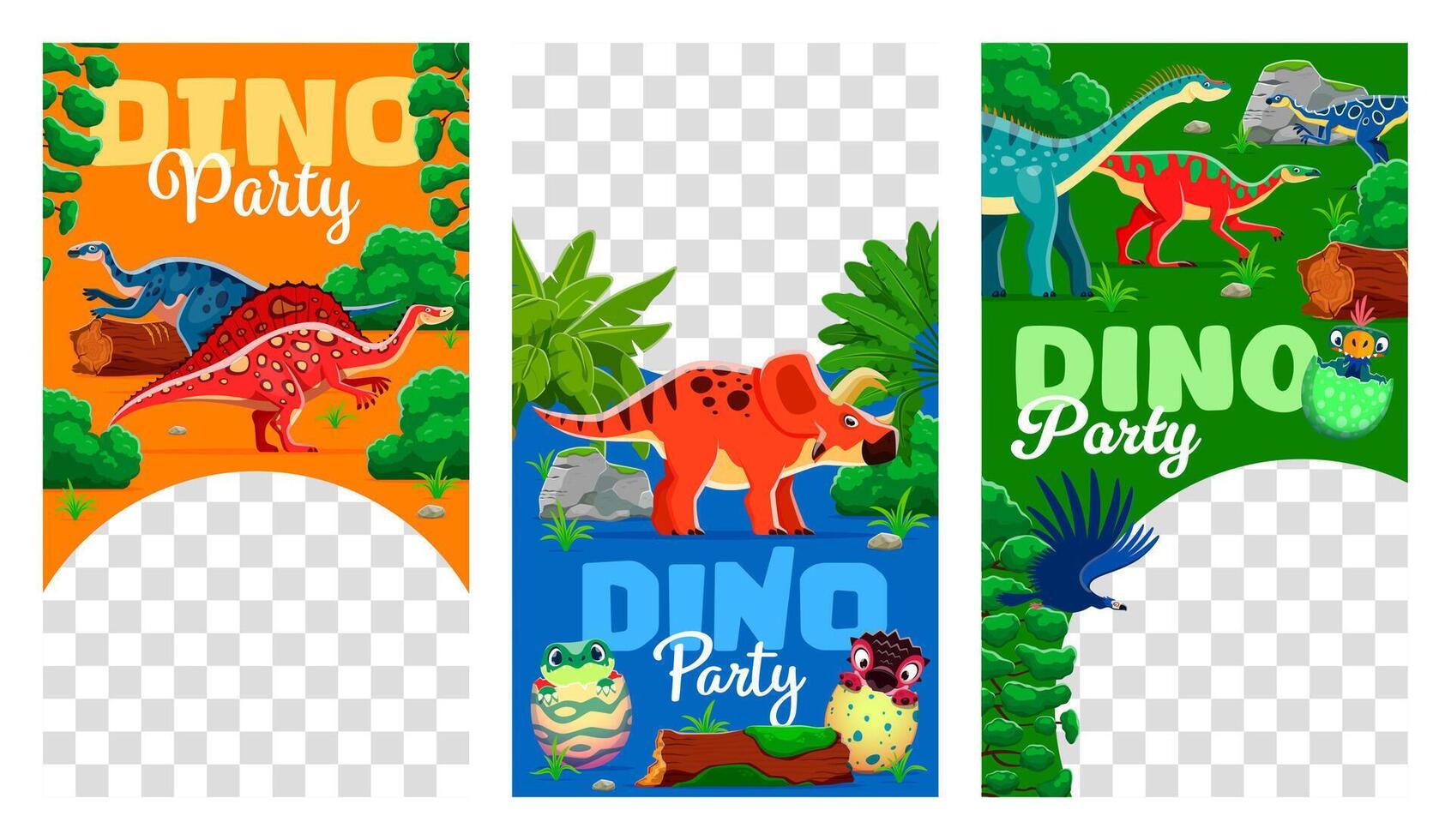 Kids dino party social media templates, dinosaurs vector