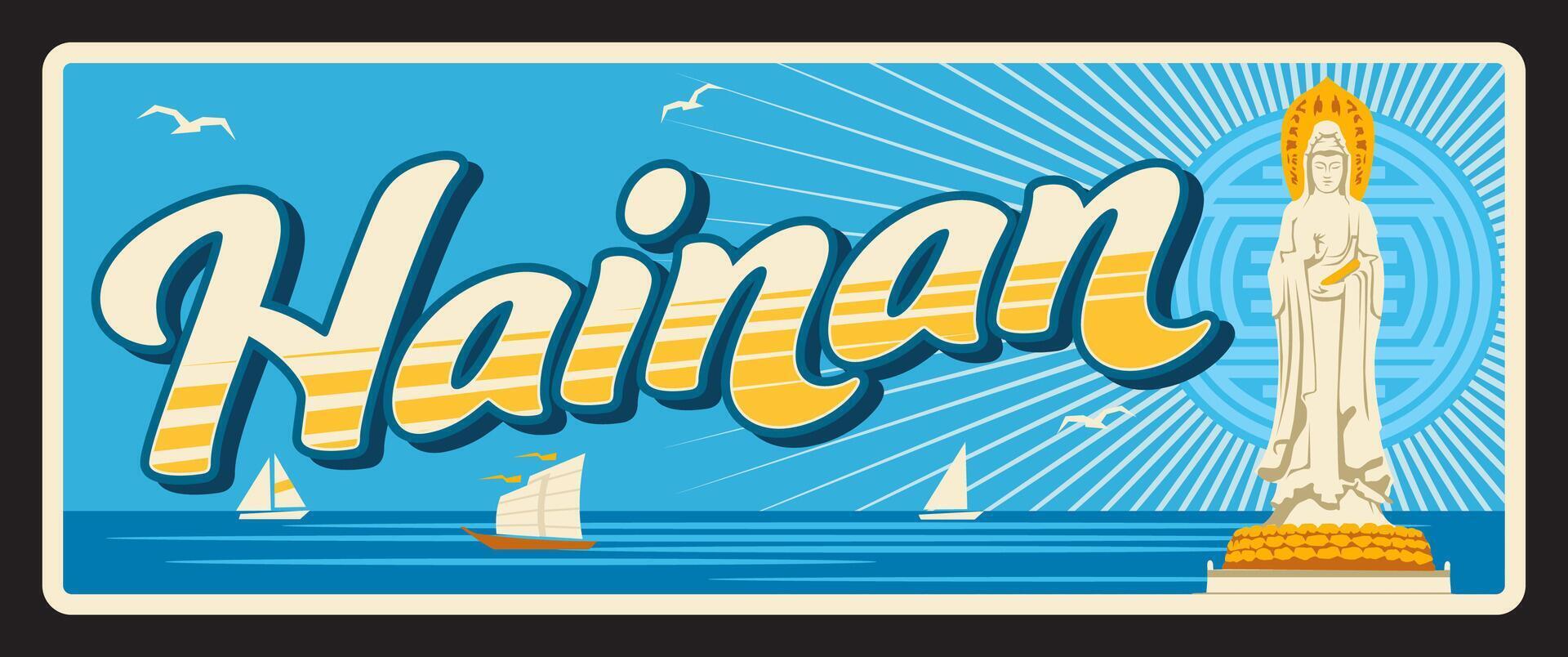Hainan province of China, travel plate with sight vector