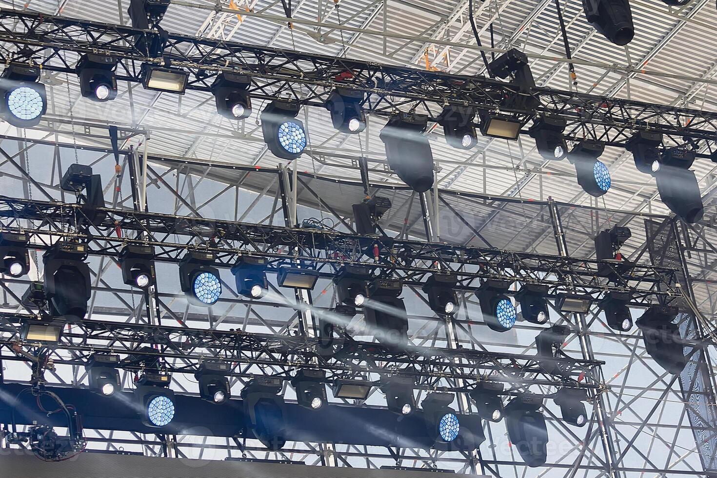 Lighting equipment on the concert stage photo