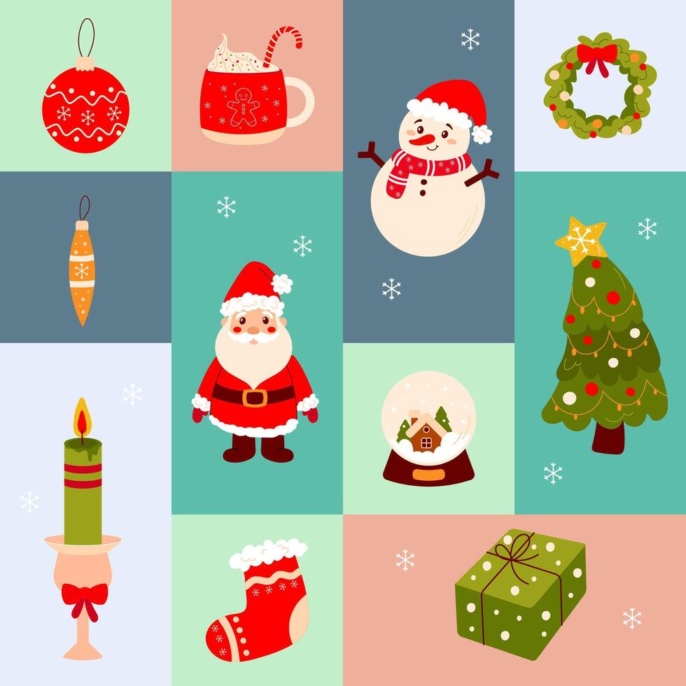 New Year, square Christmas seamless pattern, background for wrapping paper or fabric. vector