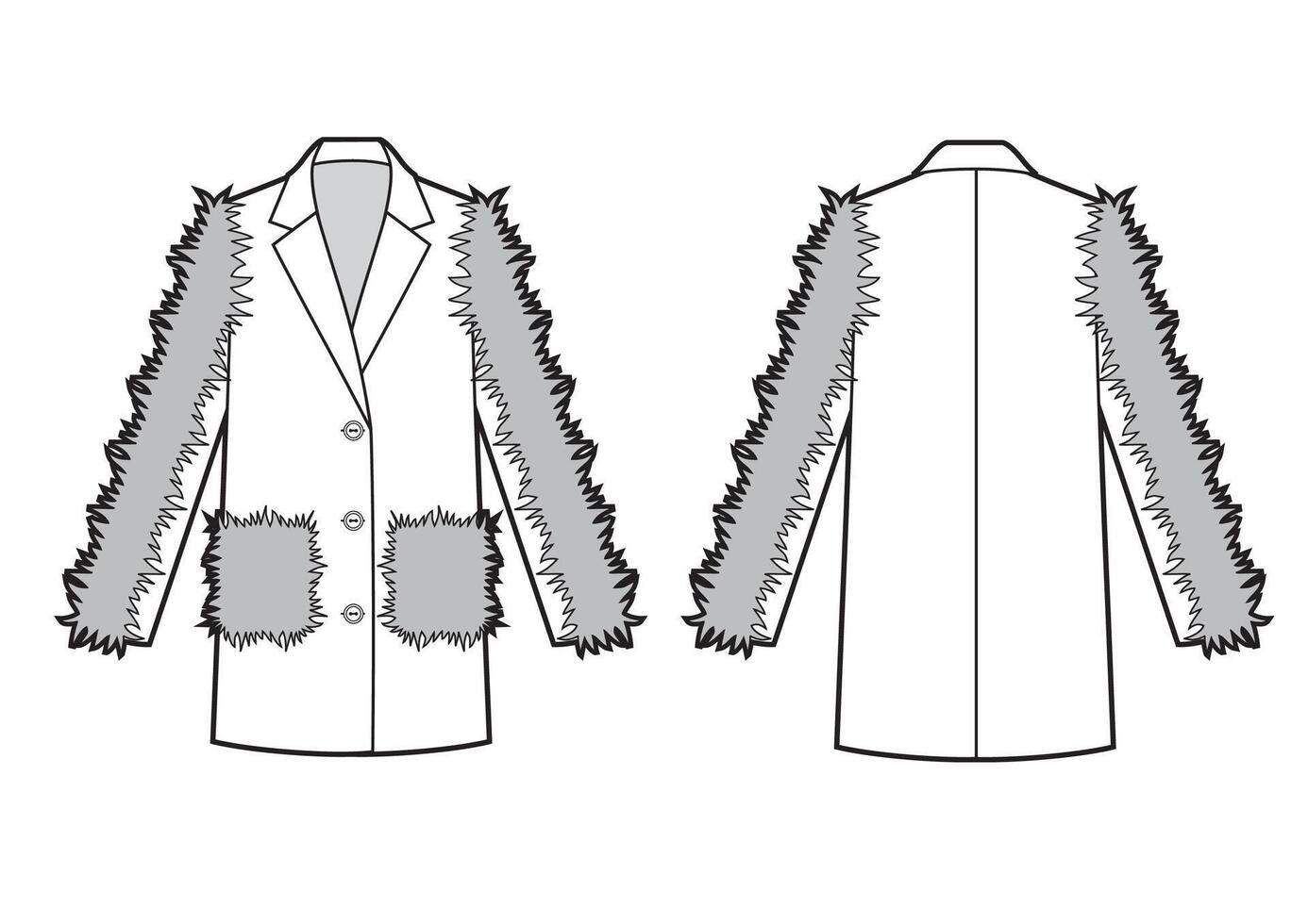 Classic coat with fur pockets and sleeves vector