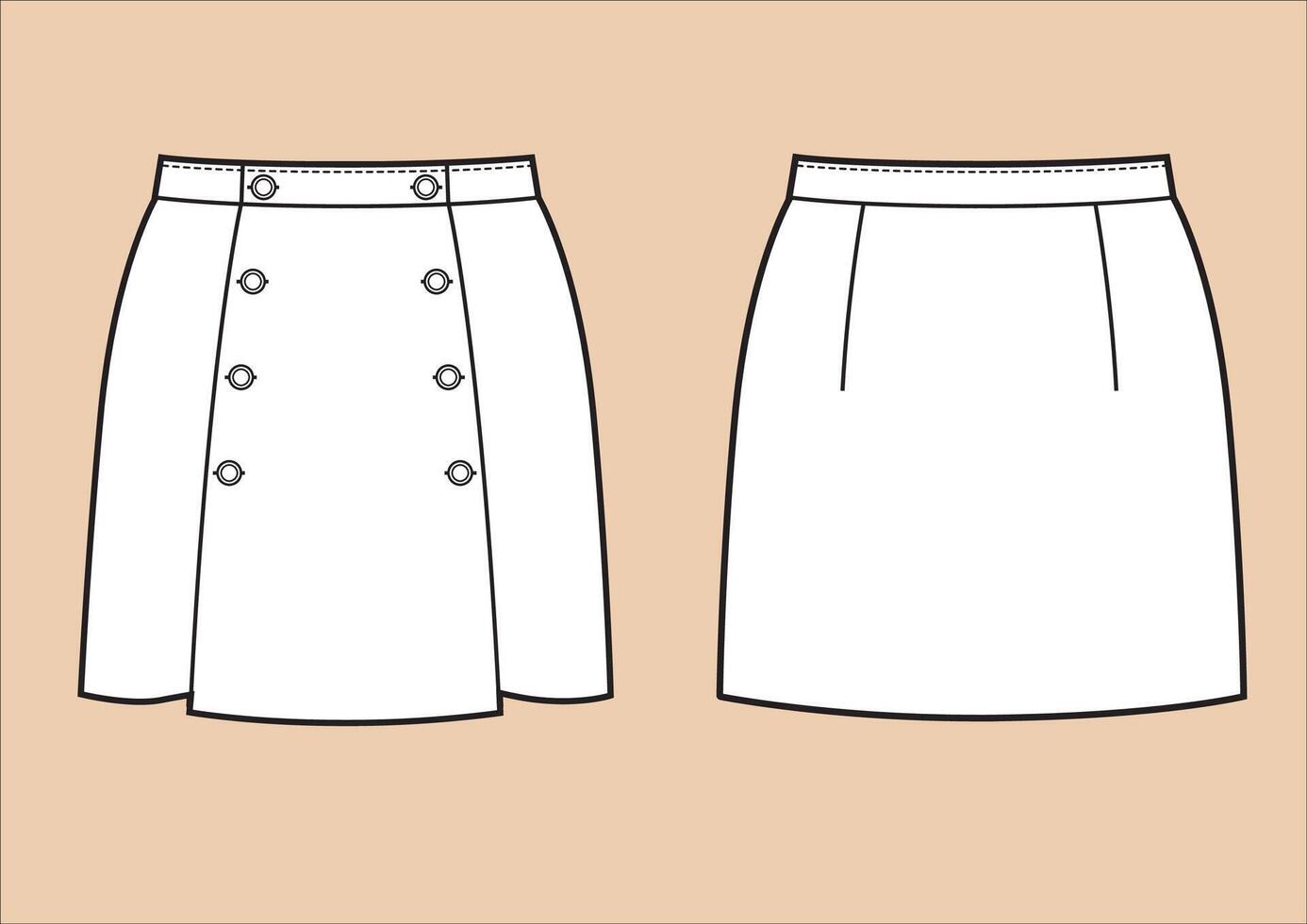 Fashion technical drawing of mini skirt with buttons on front vector