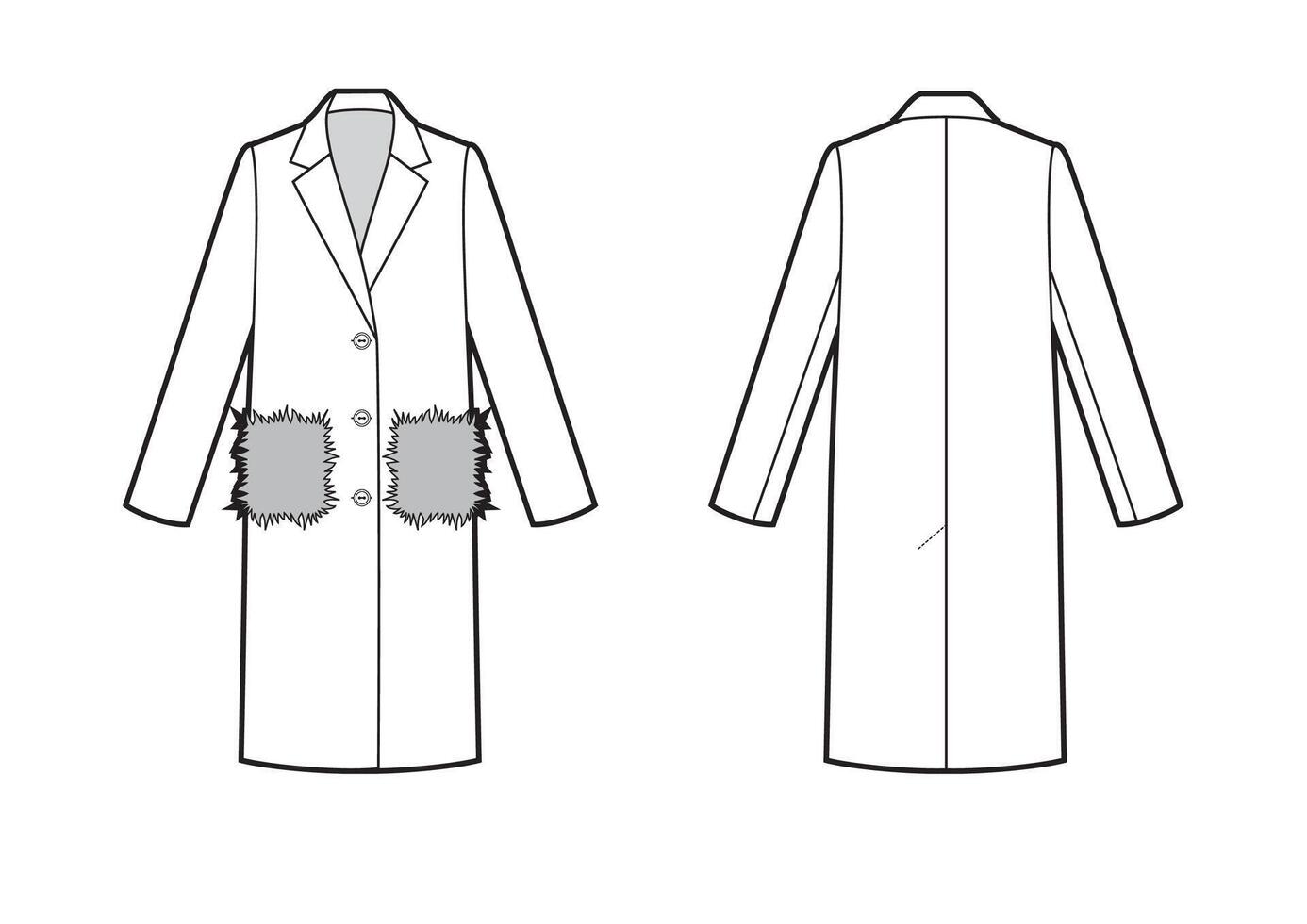 Technical drawing of classic coat with fur pockets vector