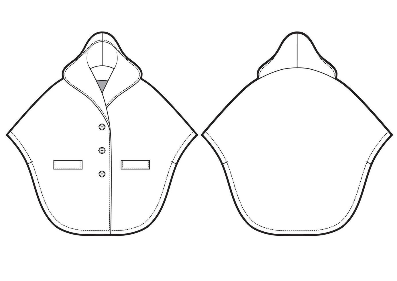 womans cape coat flat sketch vector