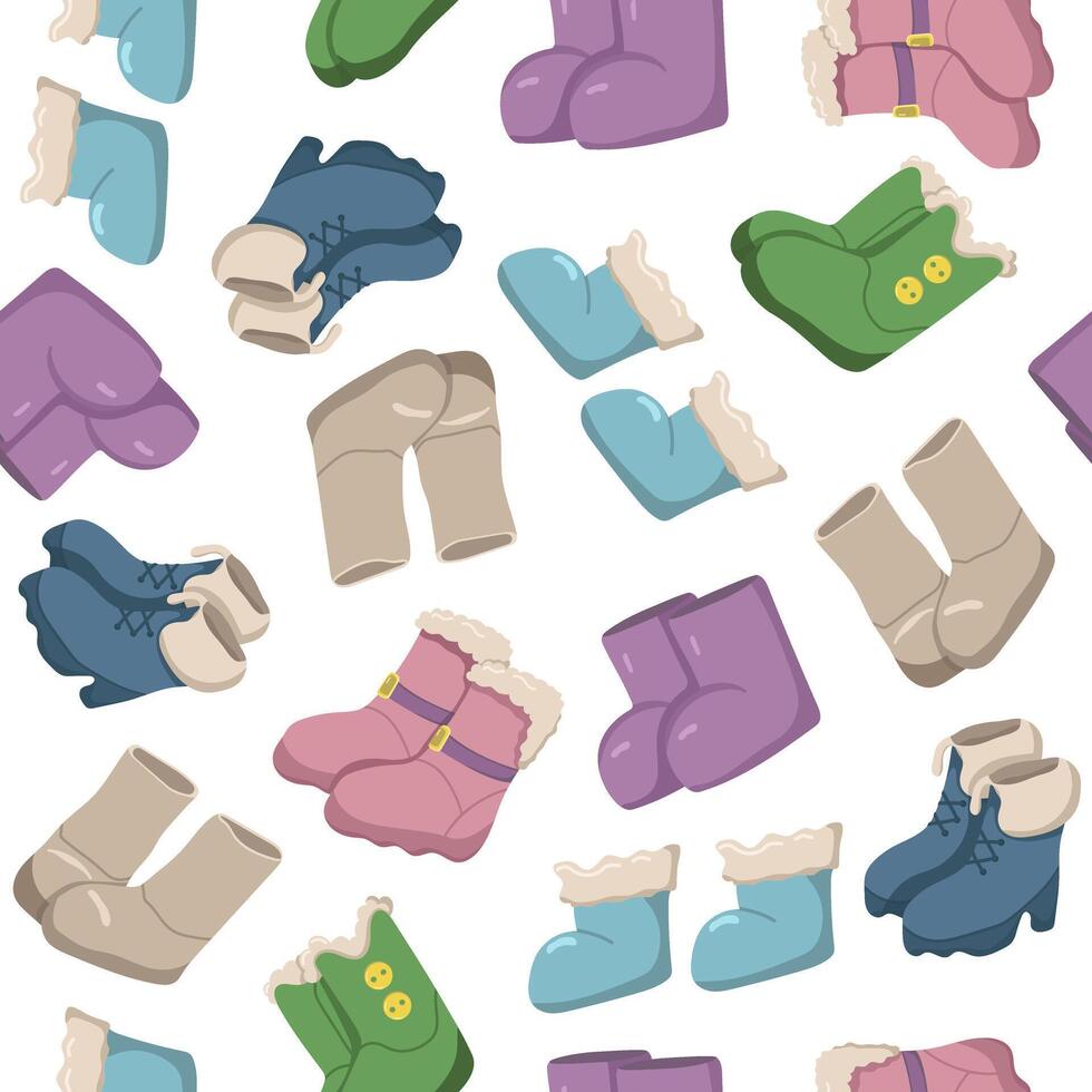 seamless pattern with warm shoes. Winter background for wallpaper and packaging. vector