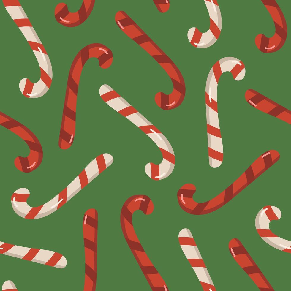 seamless pattern with lollipops and candies on a green background. New Year sweets. Winter sale concept. Drawing for wallpaper, packaging and paper. vector
