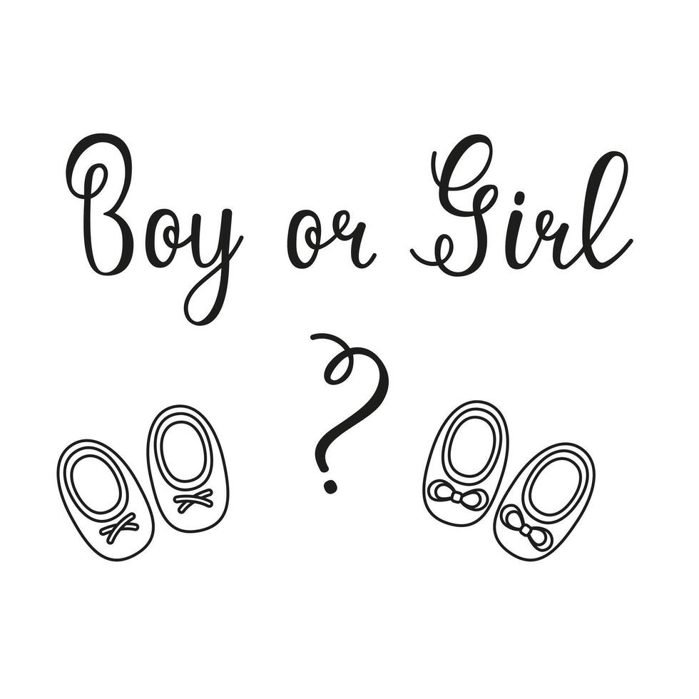 Hand lettering Boy or girl. Image of things for newborns in doodle style. invitation card template for baby gender reveal party. vector