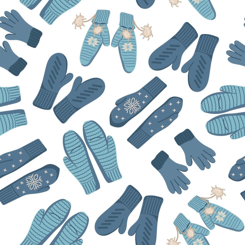 seamless pattern with knitted mittens. Winter background for wallpaper and packaging. vector